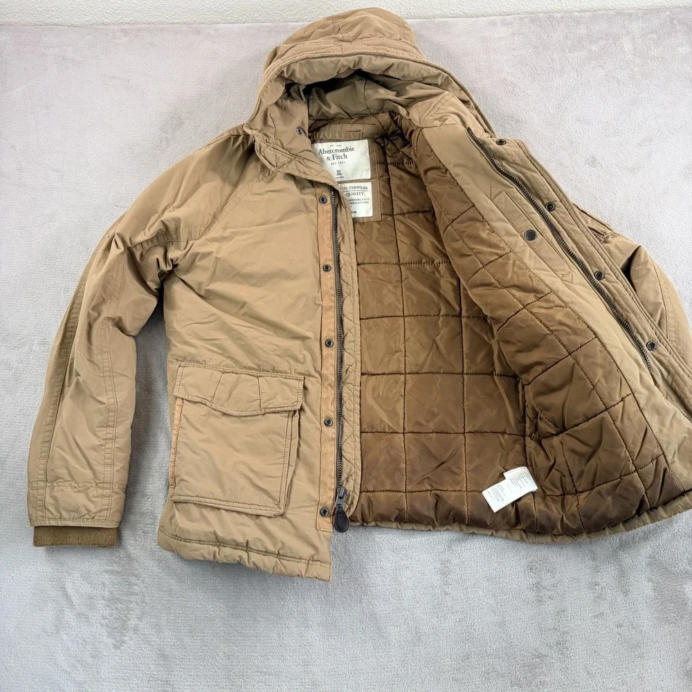 VTG Abercrombie & Fitch Quilt Lined Utility Parka Hooded Jacket Men XL Premium